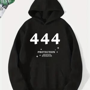 444 Spiritual Black Hoodie with White Print